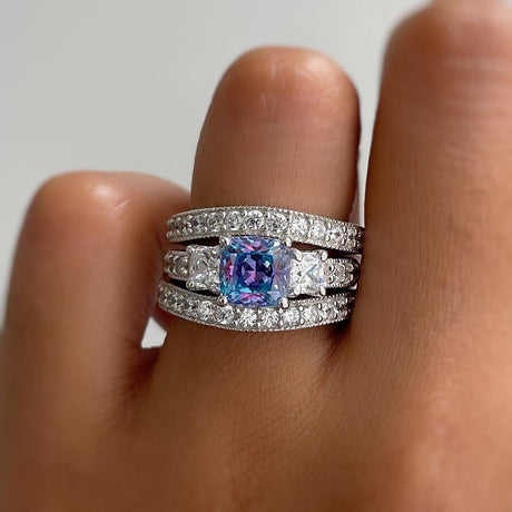Image Contain: Model Wearing 3-Stone Ring, Curved Half Eternity Ring