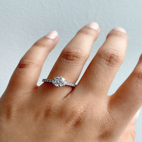 Image Contain: Model Wearing Solitaire with Side Stones Ring