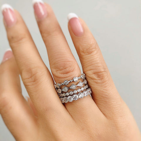 Image Contain: Model Wearing Bubble Eternity Ring, Bubble Half Eternity Ring, Eternity Ring