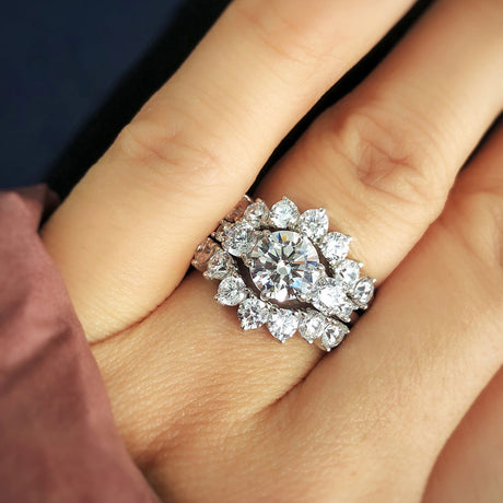 Model Wearing 5-Stone Ring, 7-Stone Curved Half Eternity Ring