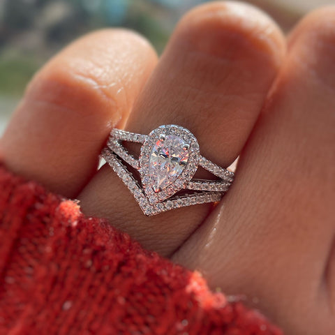 Image Contain: Model Wearing Halo Split Shank Ring, Wishbone Curved Eternity Ring