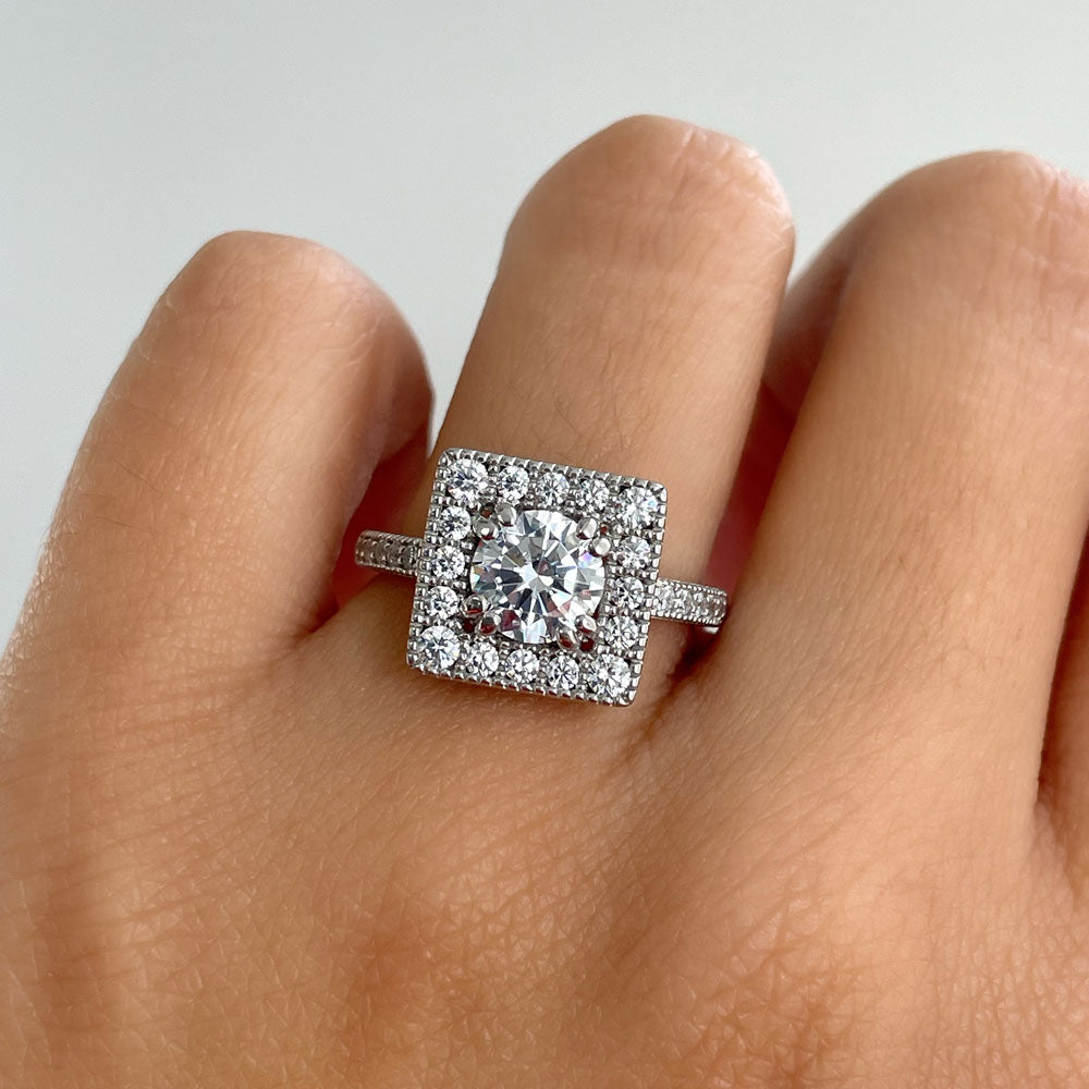 Sterling Silver Halo Cubic Zirconia Wedding Engagement Ring