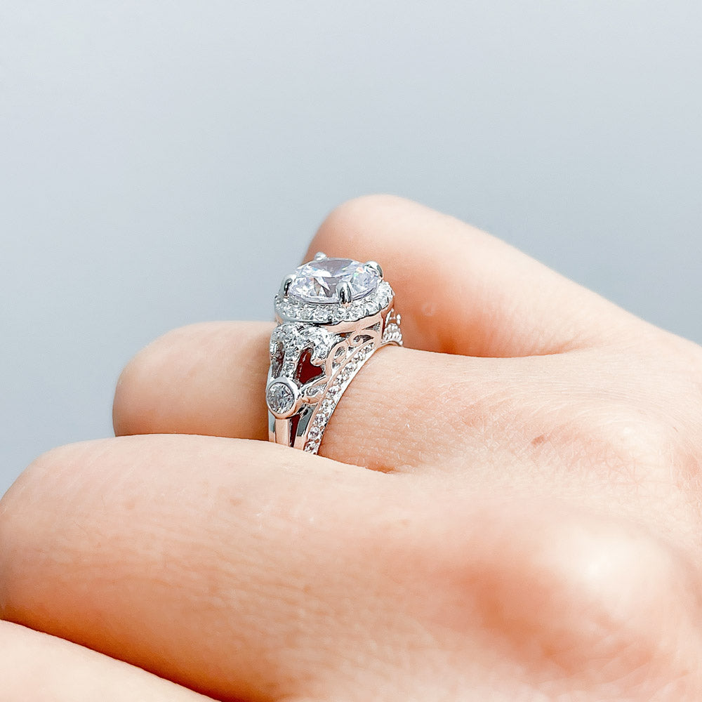 Silver Vintage Inspired Art Deco Cubic Zirconia Fashion Ring