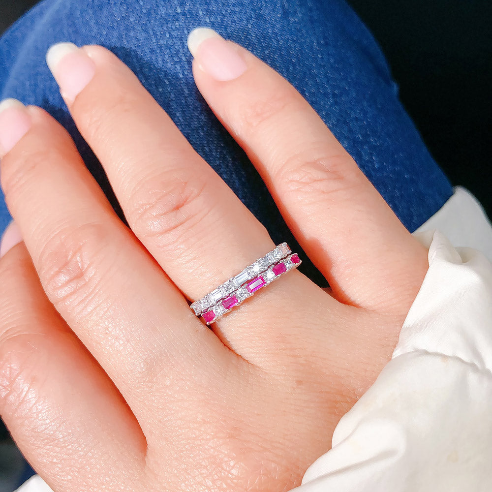 Silver Art Deco Cubic Zirconia CZ Wedding Half Eternity Ring