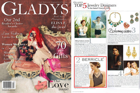 Gladys Magazine / Publication Features Chandelier Earrings, Link Bracelet, Statement Necklace