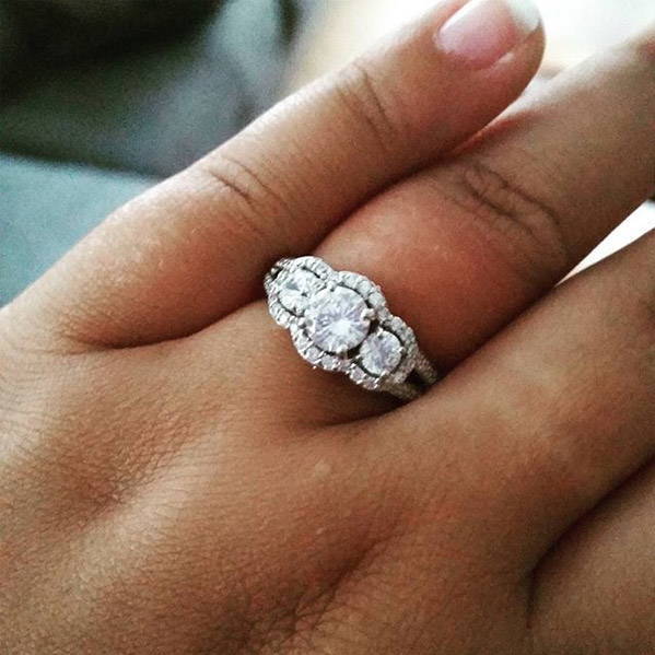Image Contain: Model Wearing 3-Stone Split Shank Ring