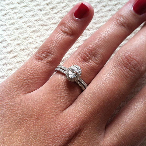 Image Contain: Model Wearing Half Eternity Ring, Halo Ring