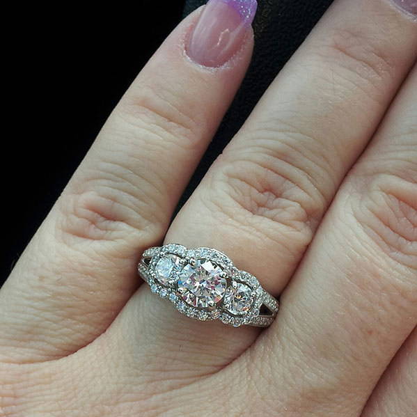 Image Contain: Model Wearing 3-Stone Split Shank Ring