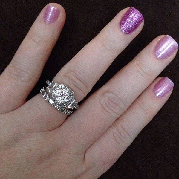Image Contain: Model Wearing Art Deco Eternity Ring, Halo Ring