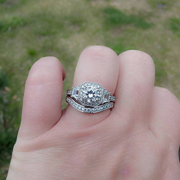 Image Contain: Model Wearing Curved Half Eternity Ring, Halo Ring