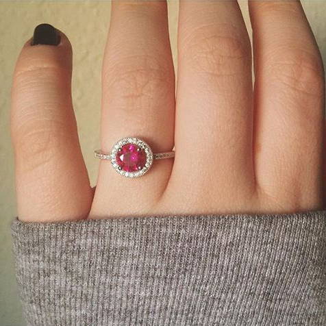 Model Wearing 3-Stone Ring Style R1593-01, Wishbone Curved Half Eternity Ring Style R1451-B