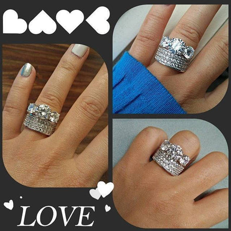 Image Contain: Model Wearing 3-Stone Ring, Half Eternity Ring