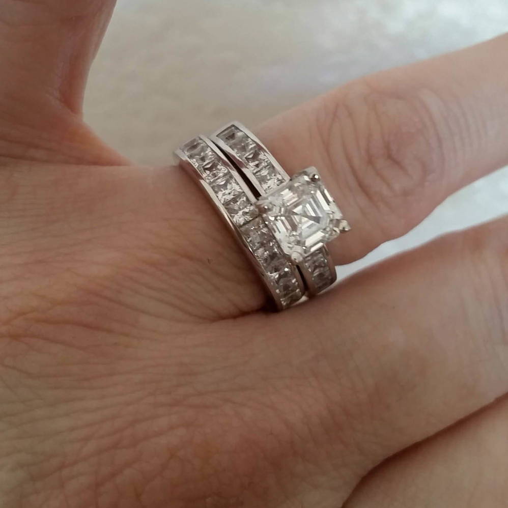 Image Contain: Model Wearing Half Eternity Ring, Solitaire with Side Stones Ring