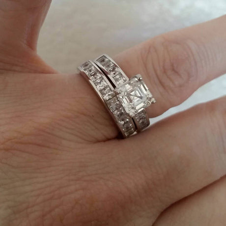 Image Contain: Model Wearing Half Eternity Ring, Solitaire with Side Stones Ring
