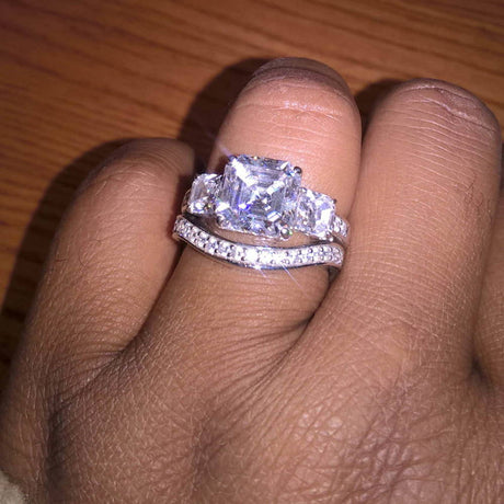 Image Contain: Model Wearing 3-Stone Ring, Curved Half Eternity Ring