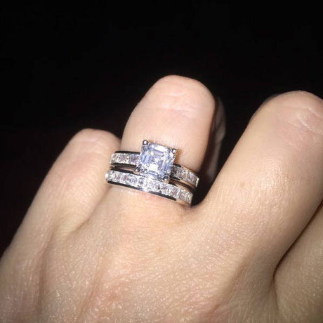 Image Contain: Model Wearing Half Eternity Ring, Solitaire with Side Stones Ring