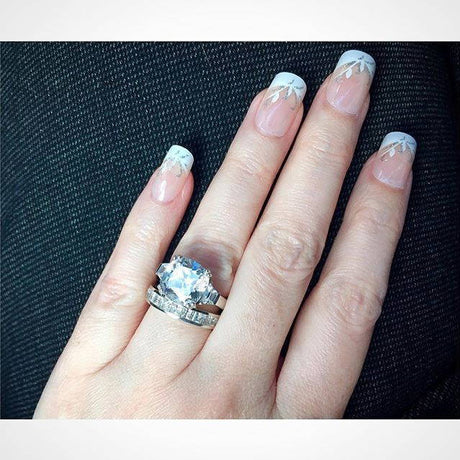 Model Wearing 3-Stone Ring, Half Eternity Ring