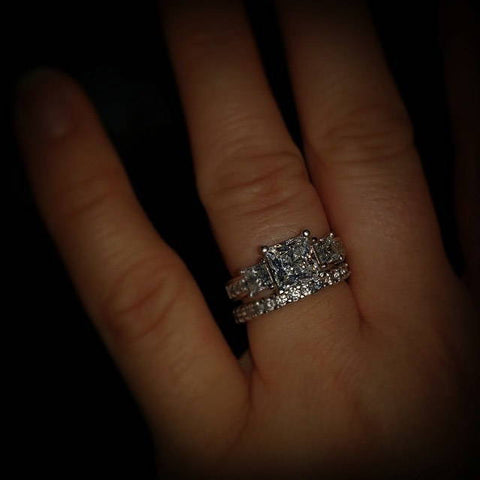 Image Contain: Model Wearing 3-Stone Ring, Half Eternity Ring