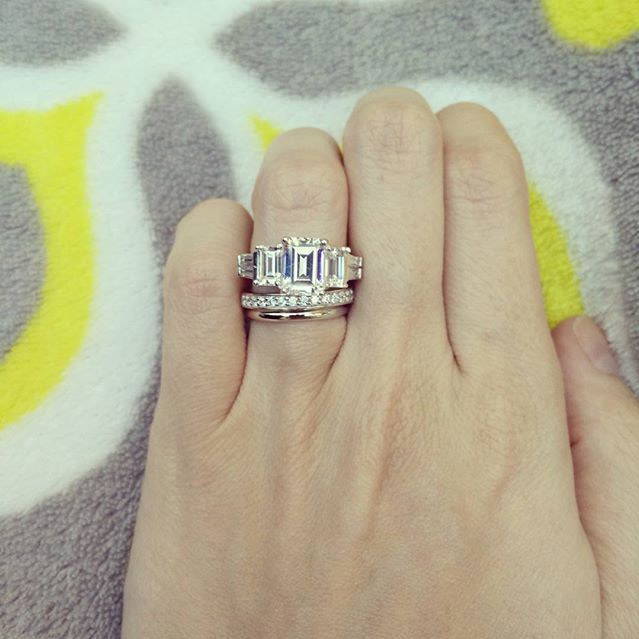 Image Contain: Model Wearing 3-Stone Ring, Band, Half Eternity Ring