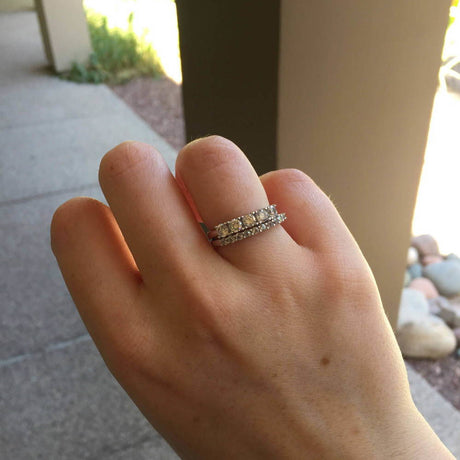 Model Wearing 5-Stone Ring, Half Eternity Ring