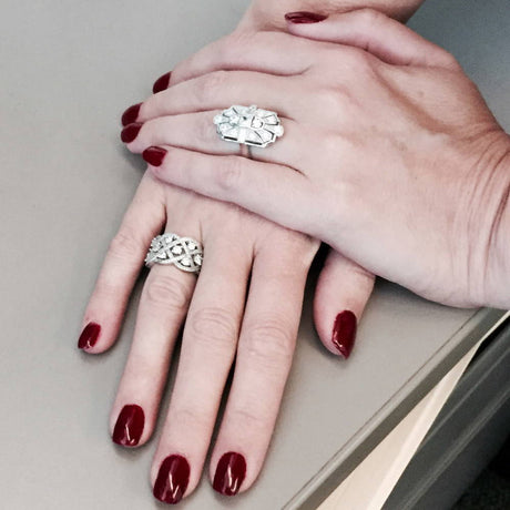 Model Wearing Art Deco Ring, Woven Ring