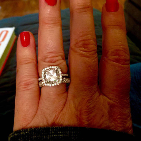 Model Wearing Half Eternity Ring, Halo Ring