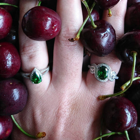 Model Wearing Halo Split Shank Ring, Solitaire with Side Stones Ring