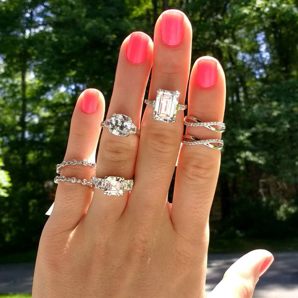 Image Contain: Model Wearing 3-Stone Ring, Bubble Eternity Ring, Infinity Ring, Solitaire with Side Stones Ring