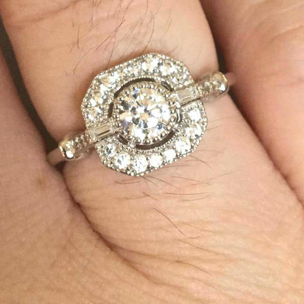 Silver Vintage Inspired Art Deco Cubic Zirconia Fashion Ring