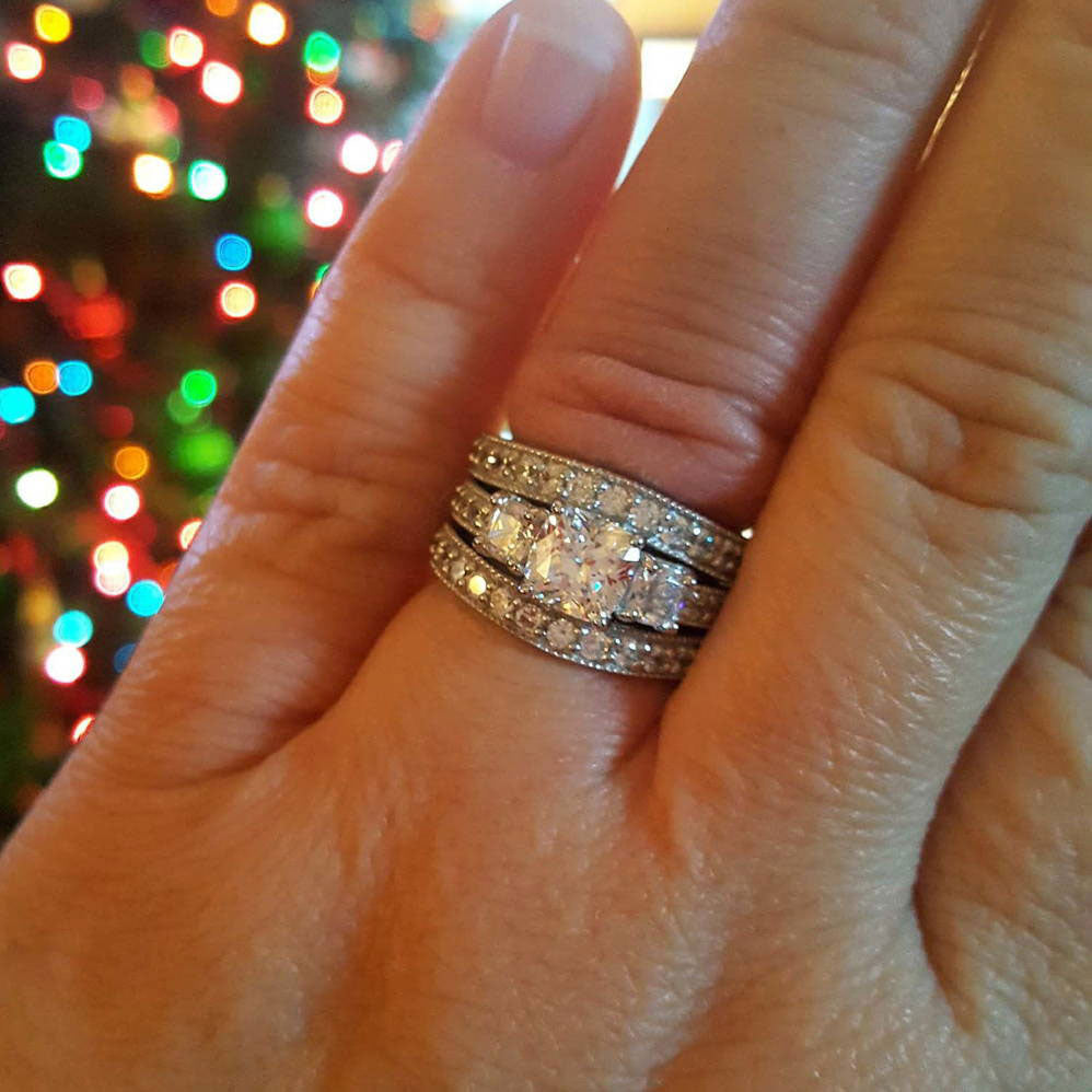 Image Contain: Model Wearing 3-Stone Ring, Curved Half Eternity Ring