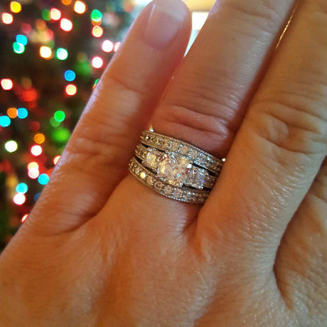 Image Contain: Model Wearing 3-Stone Ring, Curved Half Eternity Ring
