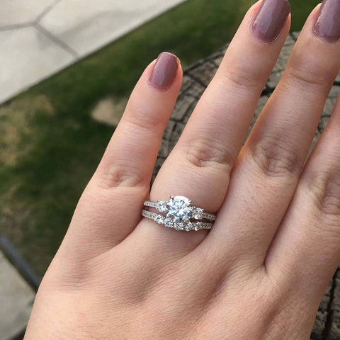 Image Contain: Model Wearing 3-Stone Ring, 5-Stone Curved Half Eternity Ring