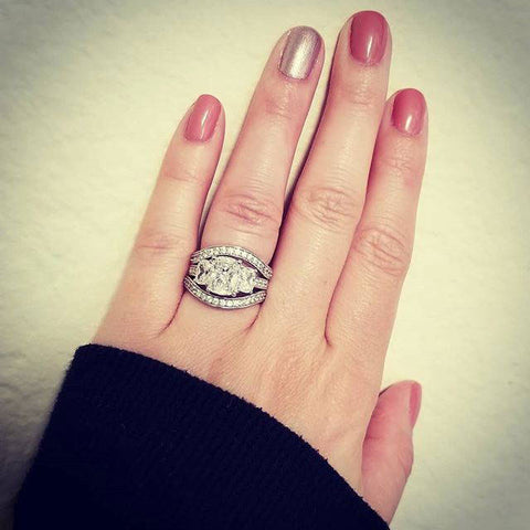 Image Contain: Model Wearing 3-Stone Ring, Curved Half Eternity Ring