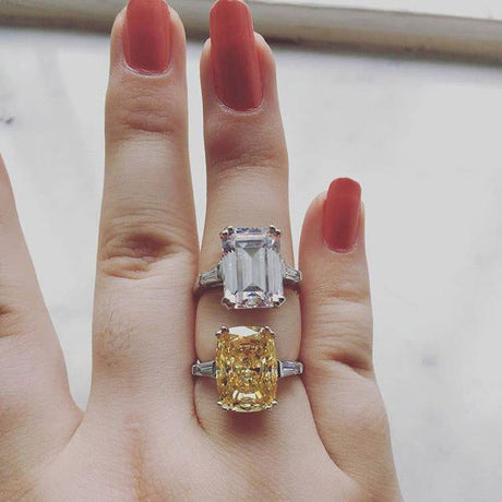 Image Contain: Model Wearing 3-Stone Ring, Solitaire with Side Stones Ring