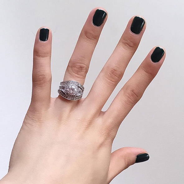 Image Contain: Model Wearing Curved Half Eternity Ring, Halo Ring