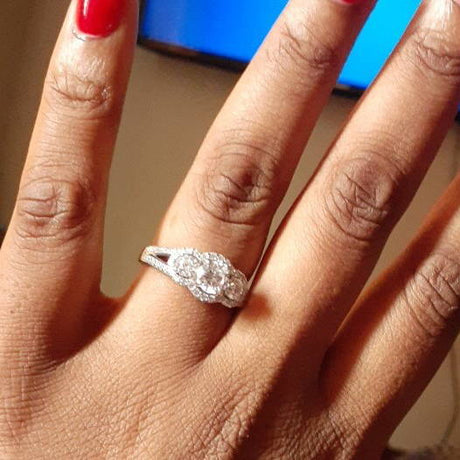 Image Contain: Model Wearing 3-Stone Split Shank Ring