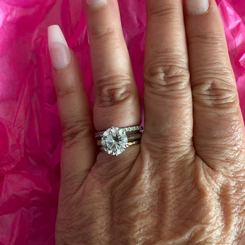 Image Contain: Model Wearing Half Eternity Ring, Solitaire Ring