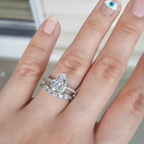 Image Contain: Model Wearing 5-Stone Curved Half Eternity Ring, Solitaire with Side Stones Ring
