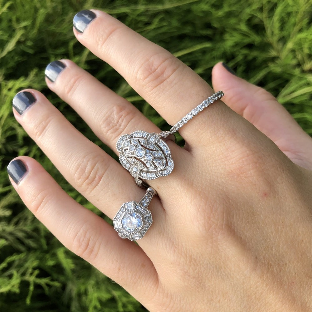 Sterling Silver Pave Cubic Zirconia CZ Wedding Eternity Ring
