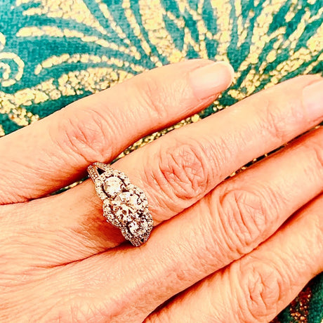 Image Contain: Model Wearing 3-Stone Split Shank Ring