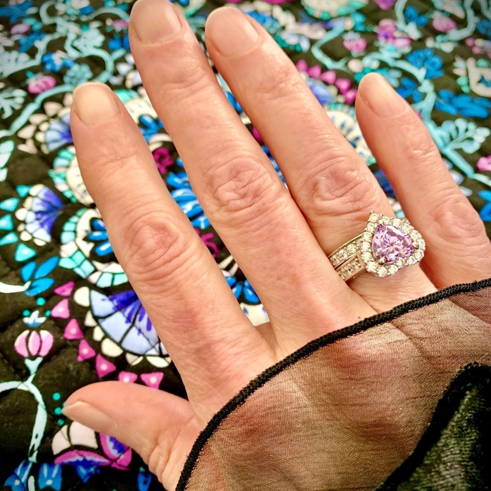 Image Contain: Model Wearing Half Eternity Ring, Halo Ring