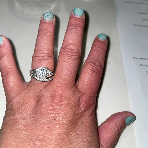 Image Contain: Model Wearing Curved Half Eternity Ring, Halo Ring