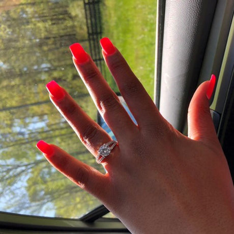 Image Contain: Model Wearing Solitaire with Side Stones Split Shank Ring