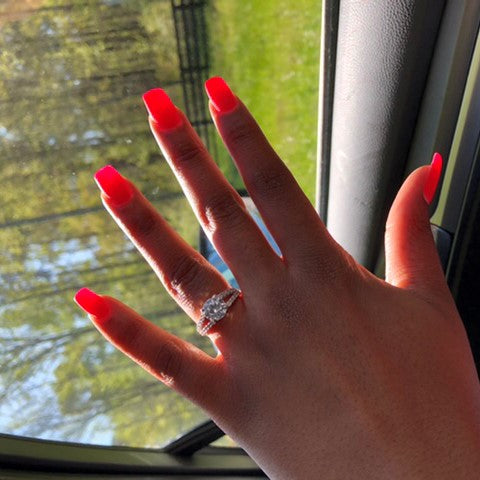Image Contain: Model Wearing Solitaire with Side Stones Split Shank Ring