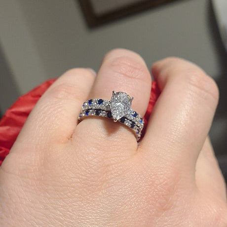 Model Wearing Eternity Ring, Solitaire with Side Stones Ring