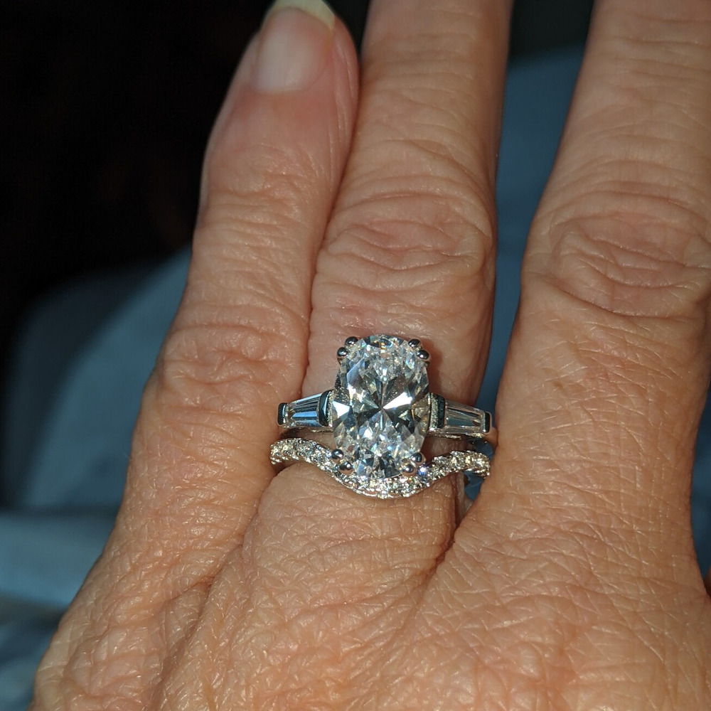 Image Contain: Model Wearing 3-Stone Ring, Wishbone Curved Half Eternity Ring
