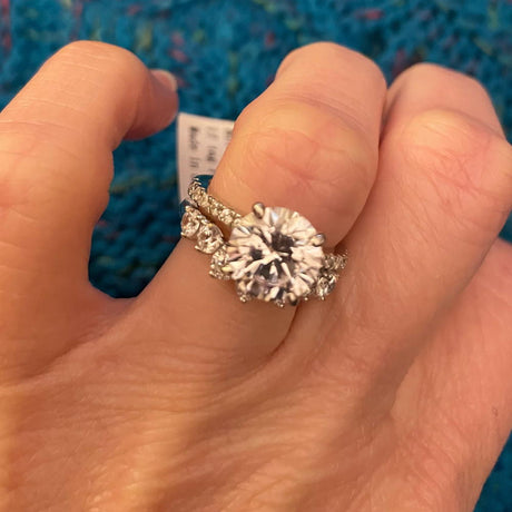 Image Contain: Model Wearing Curved Half Eternity Ring, Solitaire with Side Stones Ring