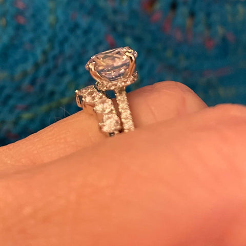 Image Contain: Model Wearing Curved Half Eternity Ring, Solitaire with Side Stones Ring