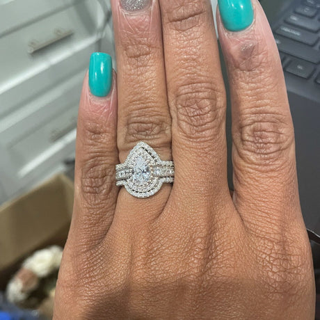 Image Contain: Model Wearing Dome Curved Half Eternity Ring, Milgrain Ring, Wishbone Curved Half Eternity Ring