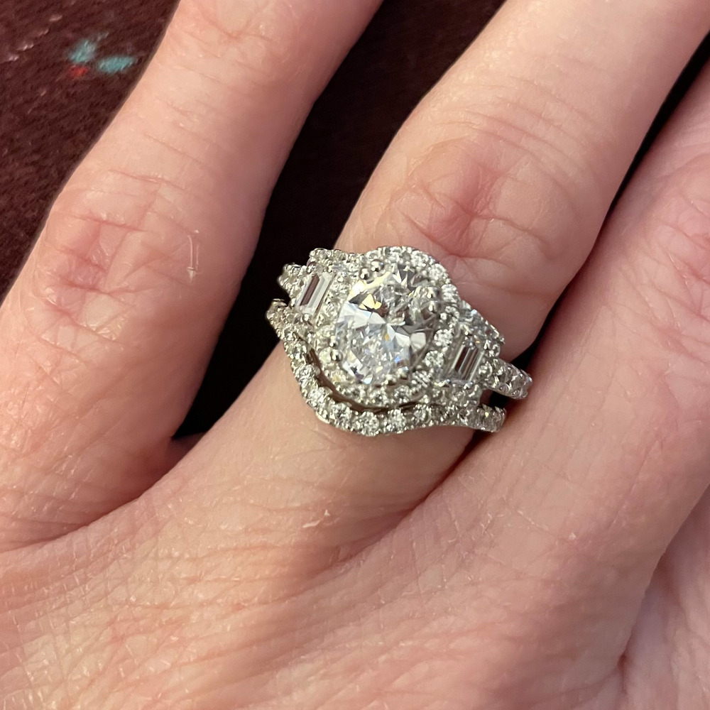 Silver 3-Stone Halo 1.2ct Oval CZ Wedding Engagement Ring